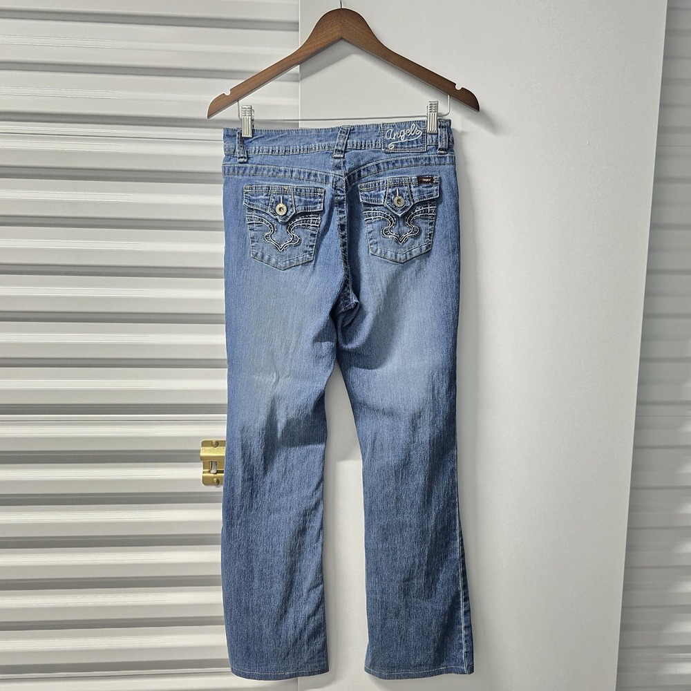 Angels Jeans Womens 8 Blue Low Rise Bootcut Rhinestone Flap Pocket Y2K Western